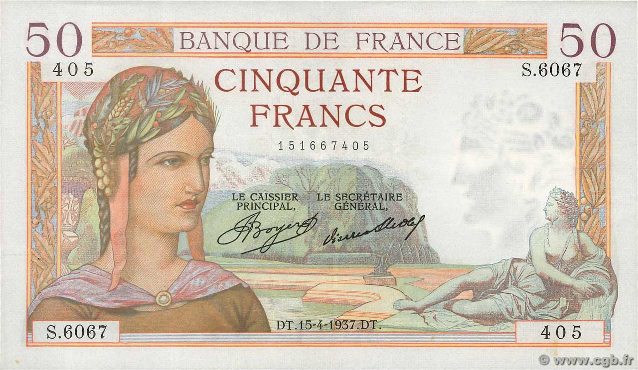 50 Francs CÉRÈS FRANCE  1937 F.17.37 TTB+