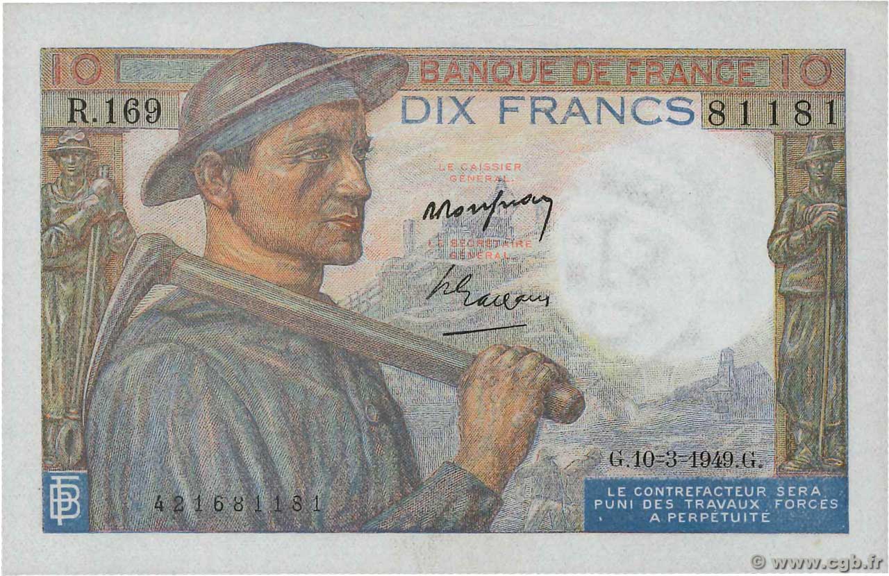10 Francs MINEUR FRANCE  1949 F.08.20 SPL