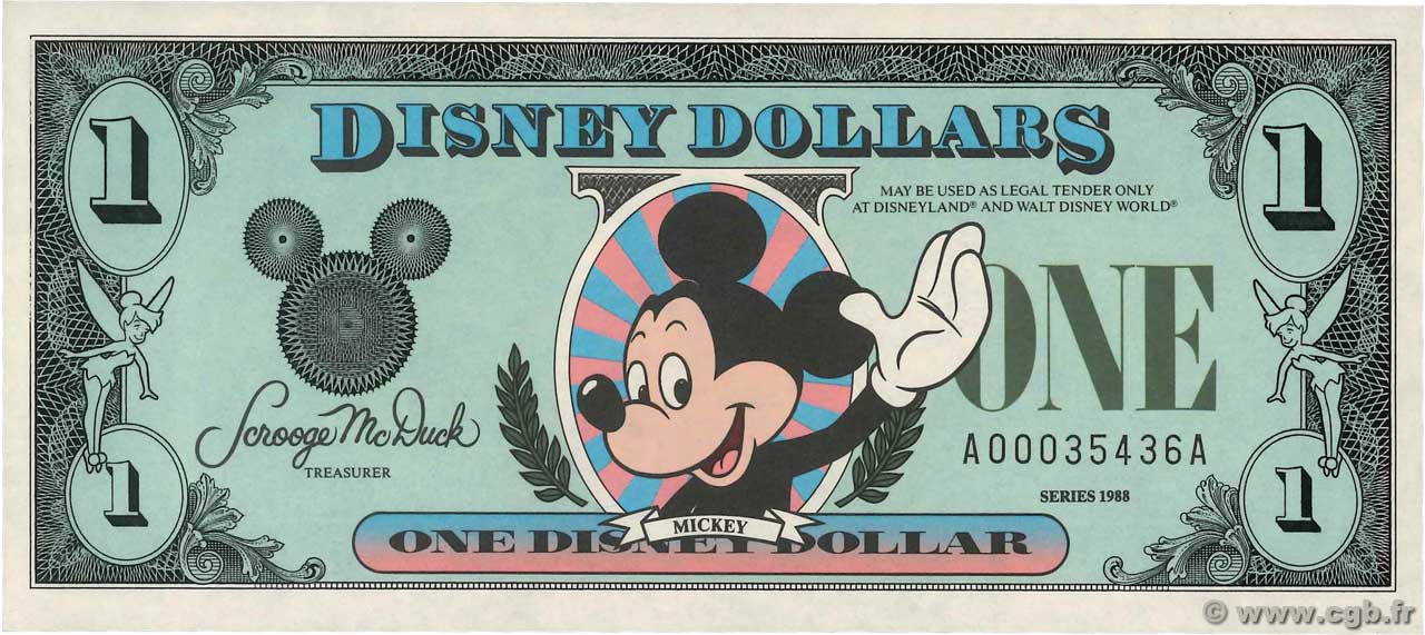 1 Disney dollar UNITED STATES OF AMERICA  1988  UNC