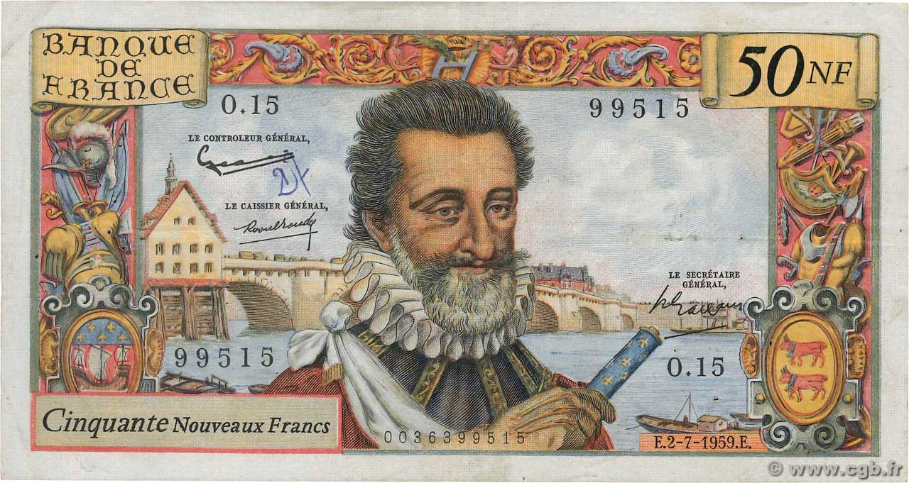 50 Nouveaux Francs HENRI IV FRANCE  1959 F.58.02 pr.TTB
