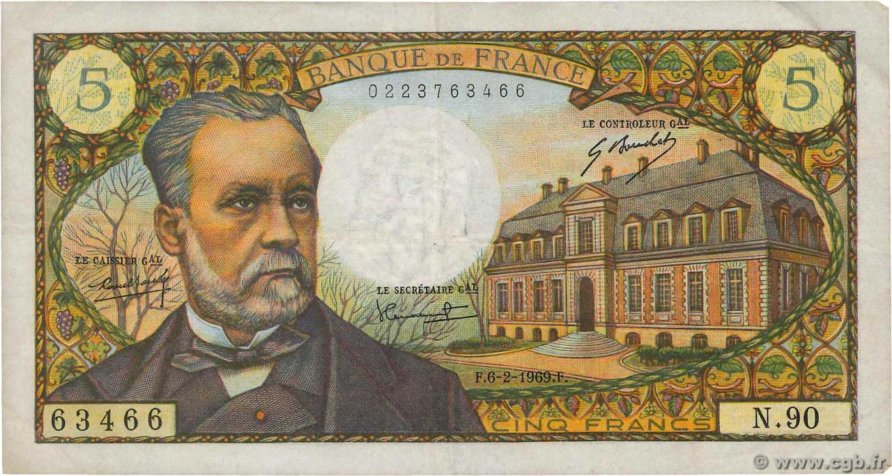 5 Francs PASTEUR FRANCIA  1969 F.61.09 BC