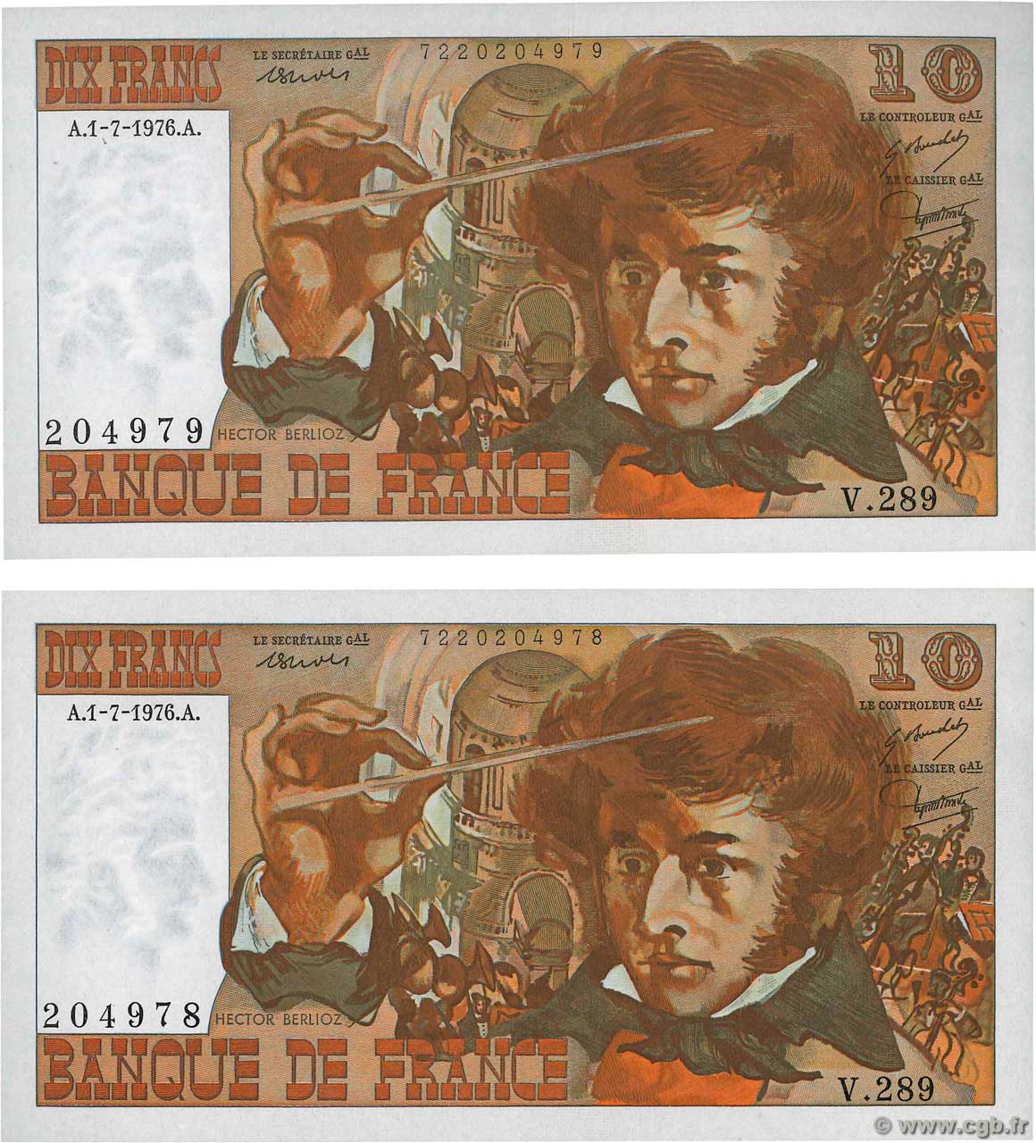 10 Francs BERLIOZ Consécutifs FRANCE  1976 F.63.19 NEUF