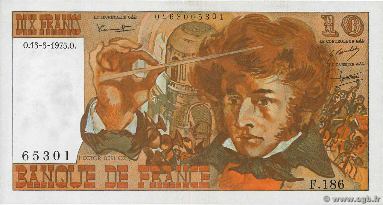 10 Francs BERLIOZ FRANKREICH  1975 F.63.10 fST