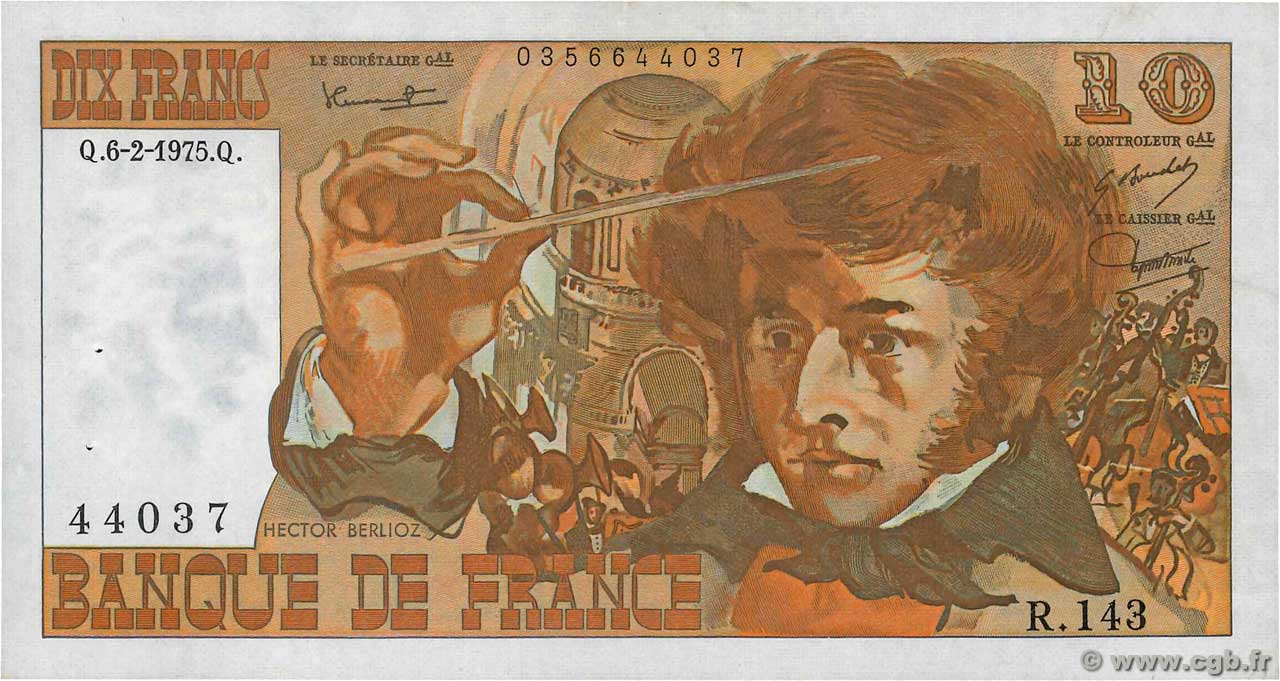 10 Francs BERLIOZ FRANCE  1975 F.63.08 XF