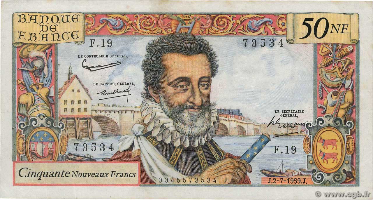50 Nouveaux Francs HENRI IV FRANCE  1959 F.58.02 F+
