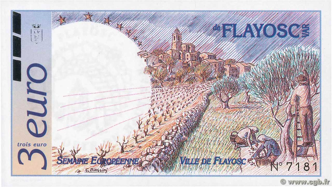 3 Euro FRANCE regionalism and miscellaneous Flayosc 1996  UNC
