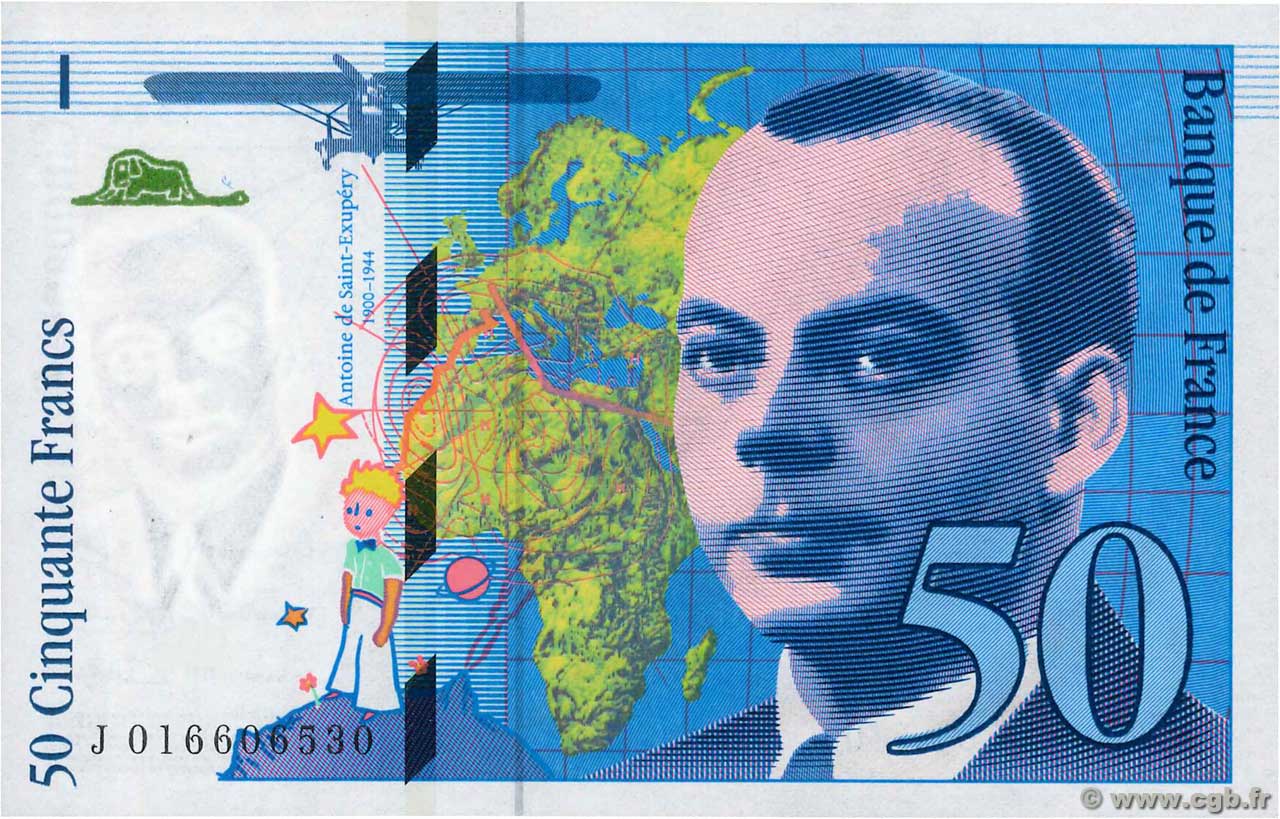 50 Francs SAINT-EXUPÉRY modifié FRANCIA  1994 F.73.01a AU+