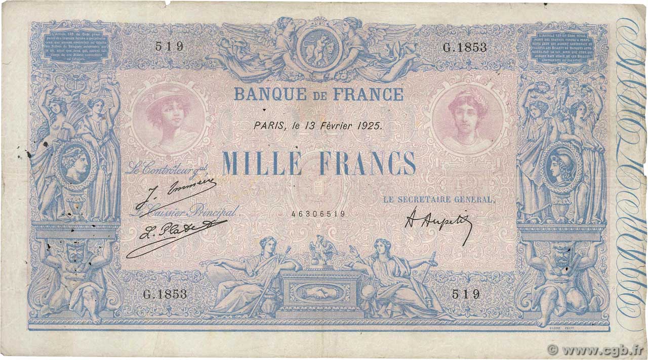 1000 Francs BLEU ET ROSE FRANCIA  1925 F.36.41 MB