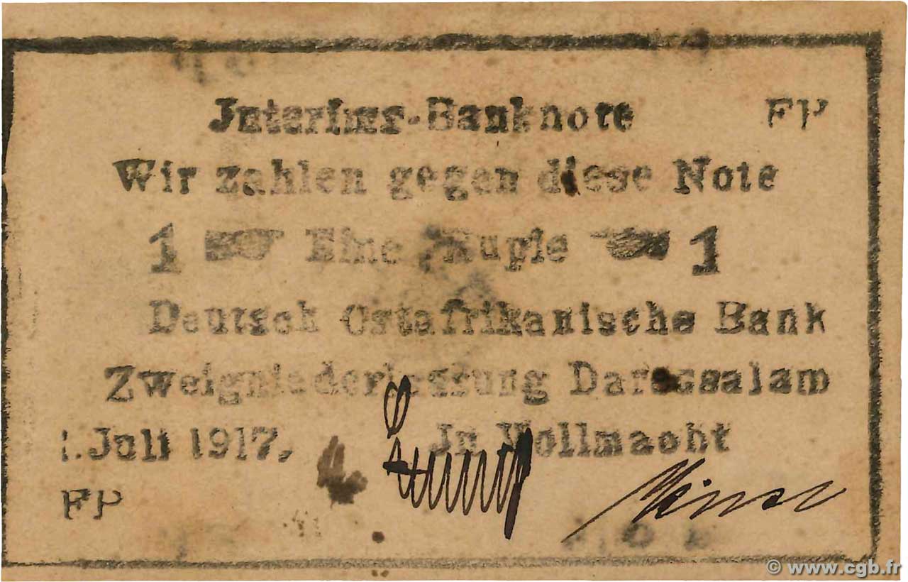1 Rupie Deutsch Ostafrikanische Bank  1917 P.22e VZ