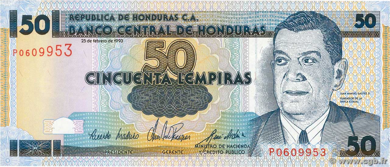 50 Lempiras HONDURAS  1993 P.074b UNC