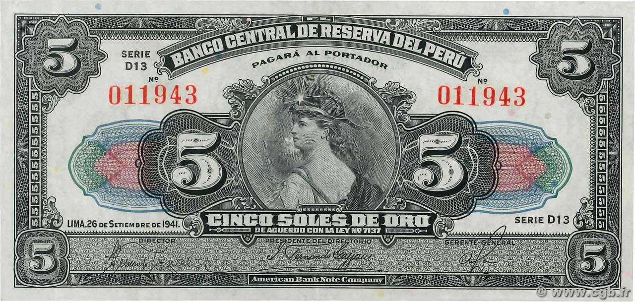 5 Soles PERú  1941 P.066Aa EBC+