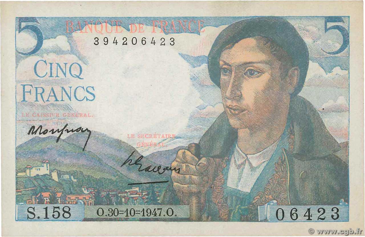 5 Francs BERGER FRANCE  1947 F.05.07 UNC-