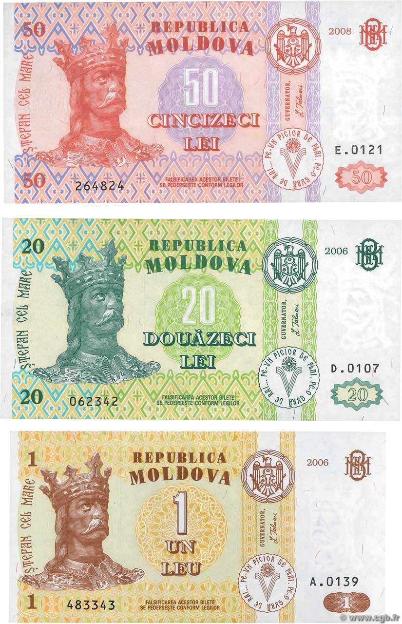 1, 20 et 50 Lei Lot MOLDAVIA  2006 P.08g, P.13h et P.14e FDC