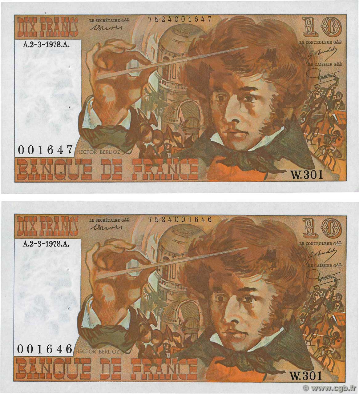 10 Francs BERLIOZ Consécutifs FRANCE  1978 F.63.23 SPL