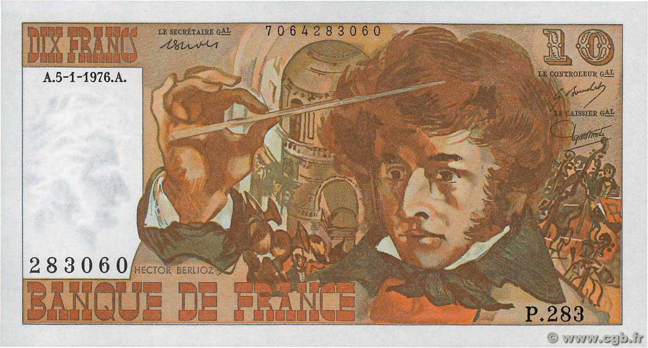 10 Francs BERLIOZ FRANKREICH  1976 F.63.17-283 fST+