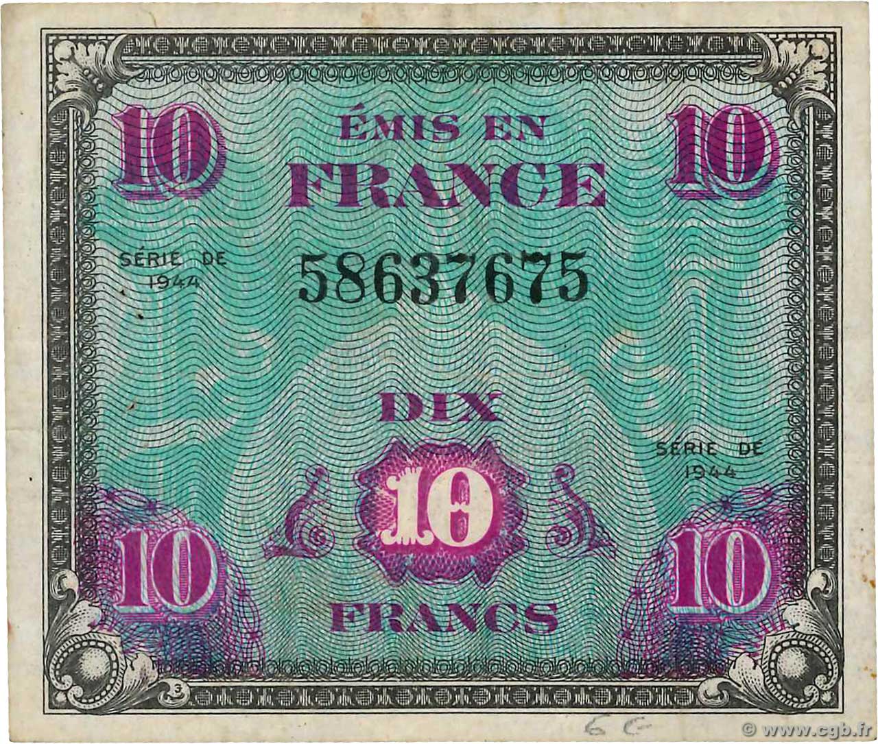 10 Francs DRAPEAU FRANCIA  1944 VF.18.01 BC+
