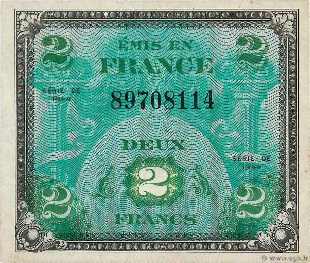 2 Francs DRAPEAU FRANCE  1944 VF.16.01 VF+