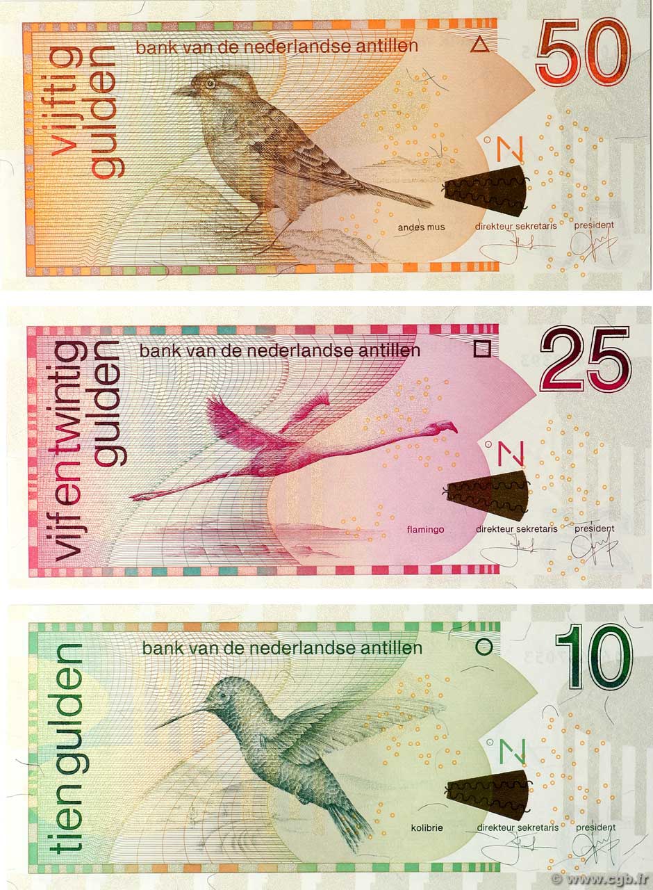 10, 25 et 50 Gulden Lot NETHERLANDS ANTILLES  2006 P.28d, P.29g et P.30f ST