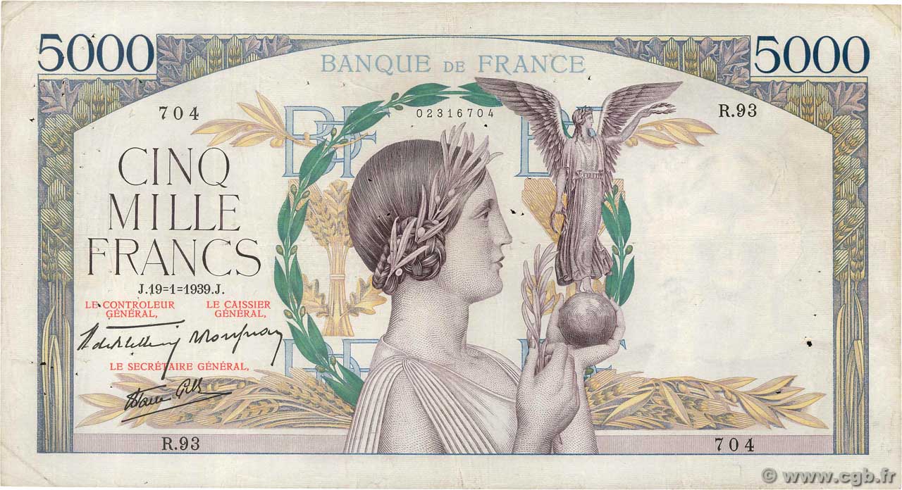 5000 Francs VICTOIRE Impression à plat FRANCIA  1939 F.46.02 BC