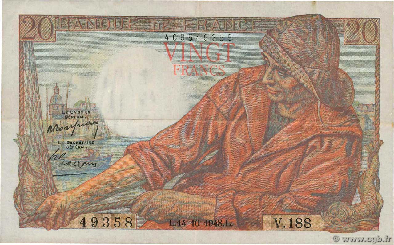 20 Francs PÊCHEUR FRANKREICH  1948 F.13.13 SS