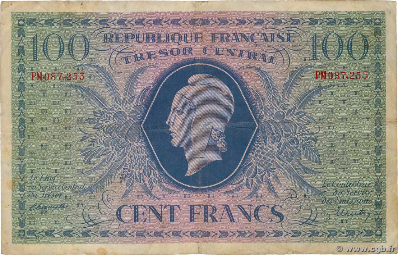 100 Francs MARIANNE FRANCIA  1943 VF.06.01f q.BB