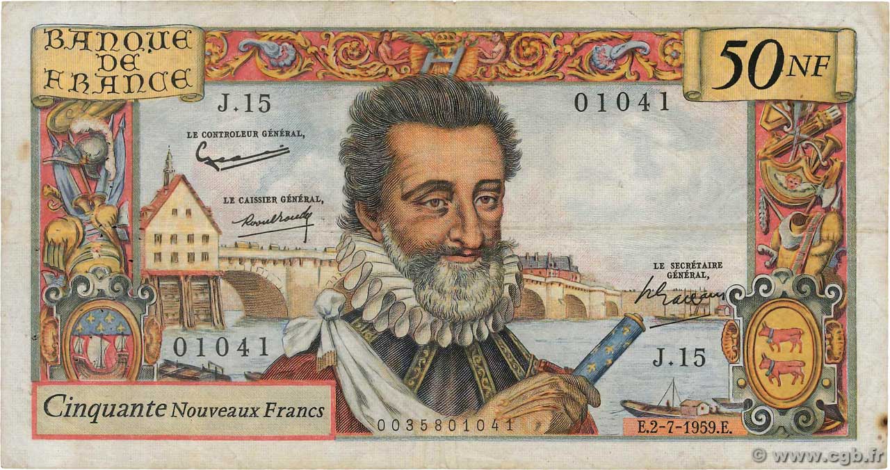 50 Nouveaux Francs HENRI IV FRANCE  1959 F.58.02 F+