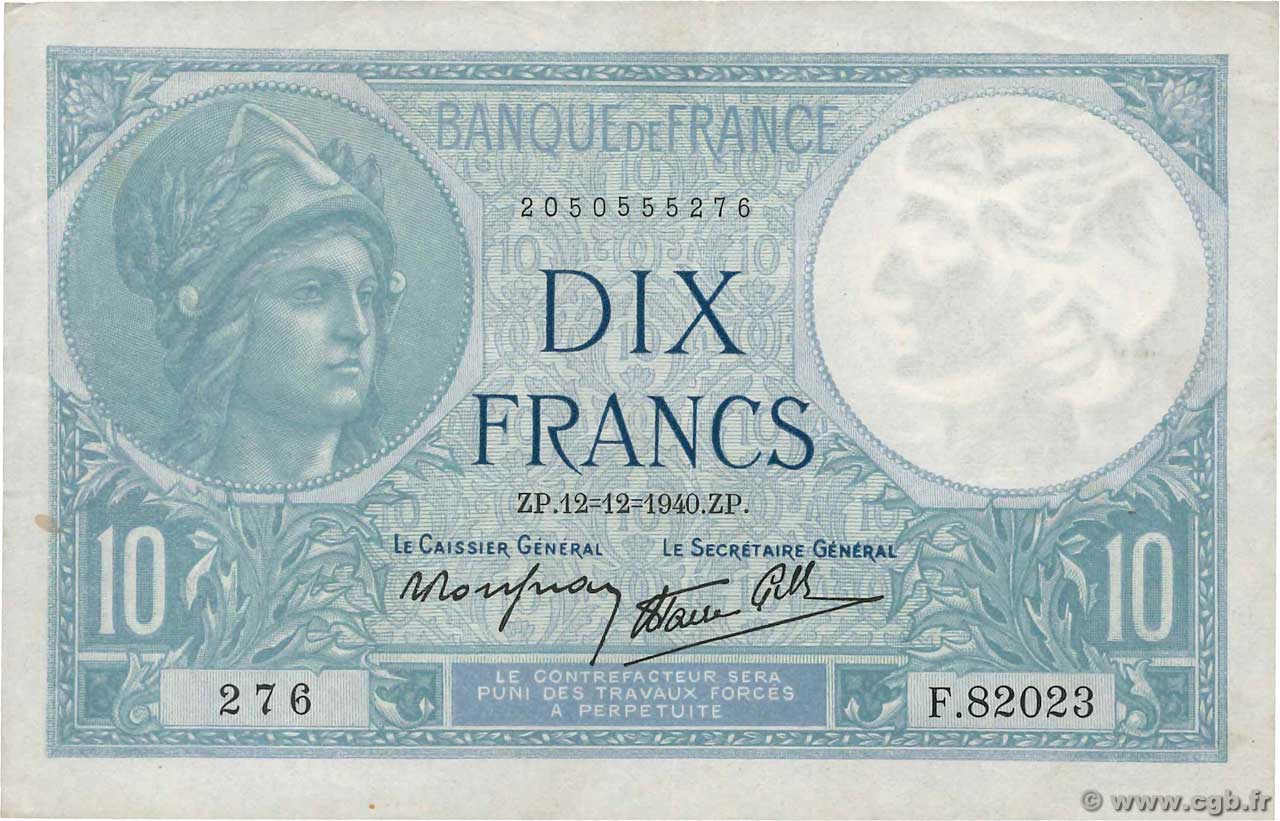 10 Francs MINERVE modifié FRANCE  1940 F.07.24 VF