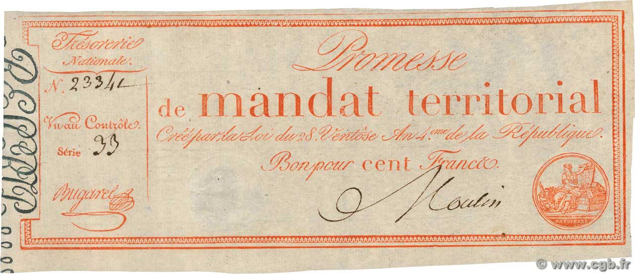 100 Francs avec série FRANKREICH  1796 Ass.60b fST