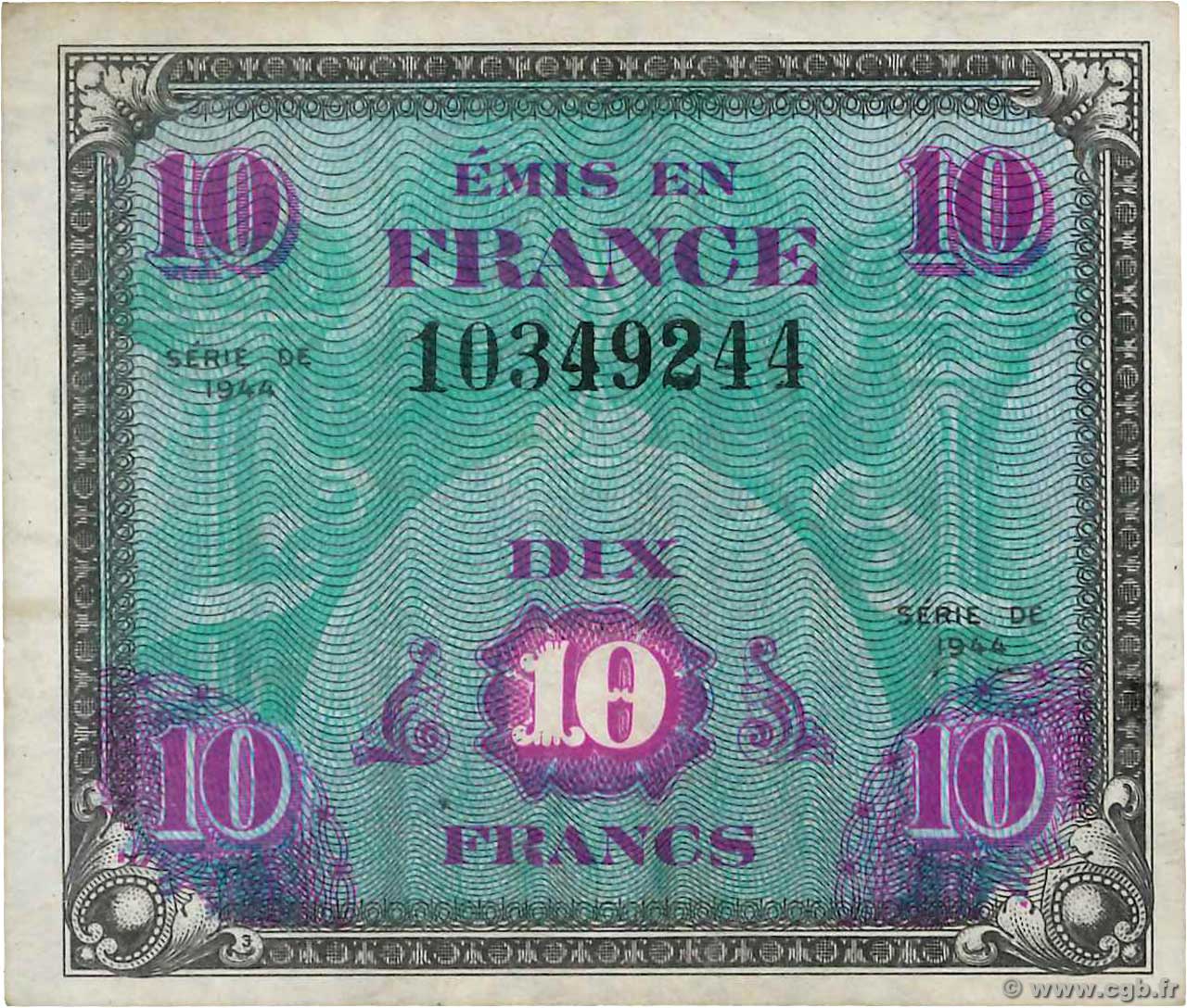 10 Francs DRAPEAU FRANCIA  1944 VF.18.01 BB