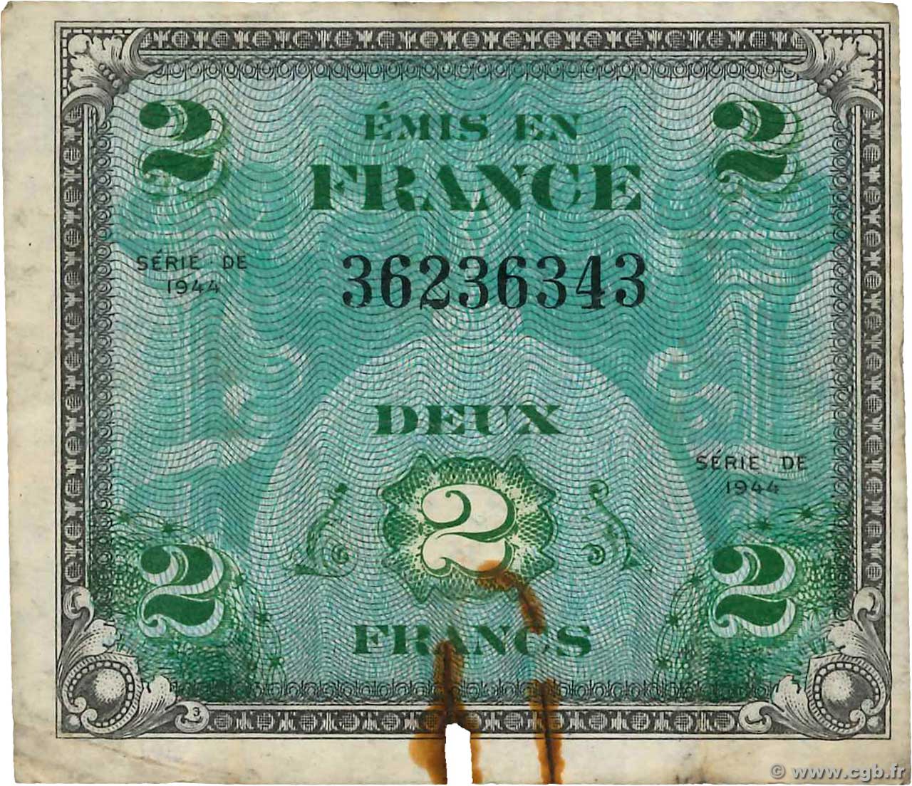 2 Francs DRAPEAU FRANKREICH  1944 VF.16.02 S