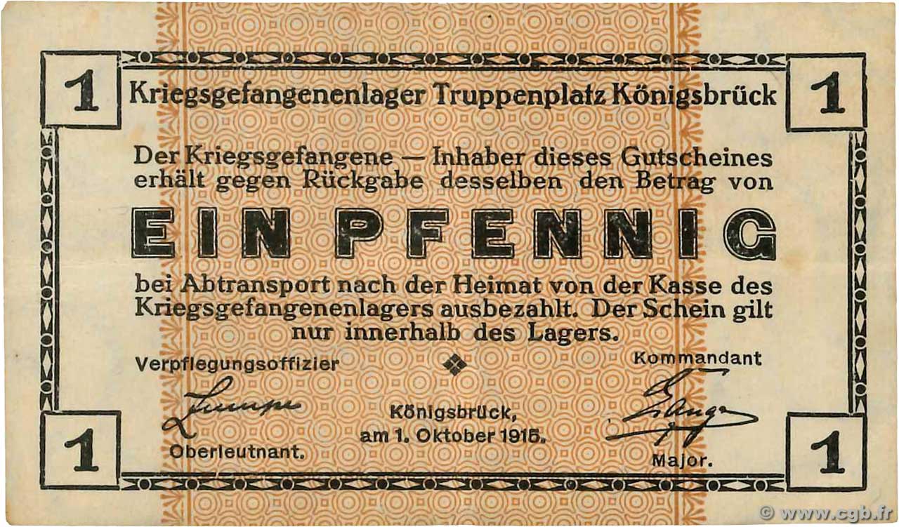 1 Pfennig DEUTSCHLAND Königsbrûck 1916  fVZ