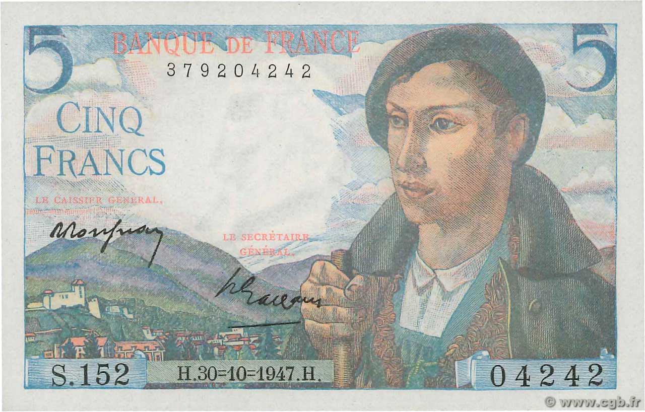 5 Francs BERGER Numéro spécial FRANCE  1947 F.05.07 UNC