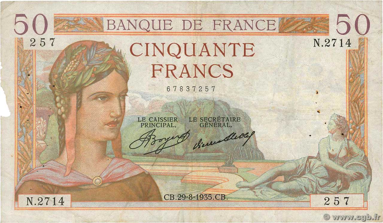50 Francs CÉRÈS FRANCIA  1935 F.17.15 MB