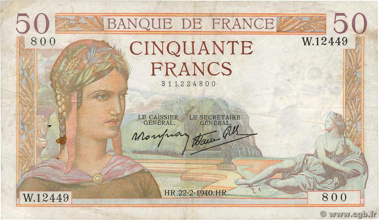 50 Francs CÉRÈS modifié FRANCE  1940 F.18.39 F