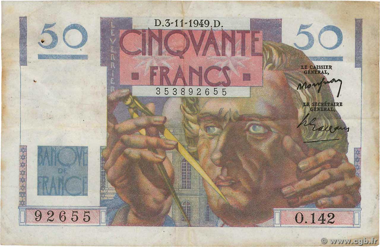 50 Francs LE VERRIER FRANCIA  1949 F.20.13 BC