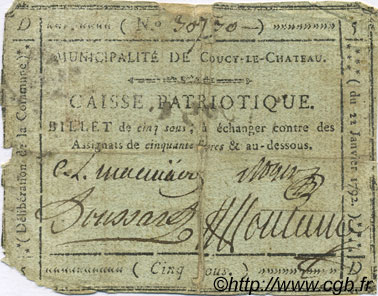 5 Sous FRANCE Regionalismus und verschiedenen Coucy Le Chateau 1792 Kc.02.047e S