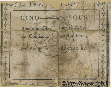 5 Sous FRANCE regionalism and miscellaneous La Fere 1792 Kc.02.061 G