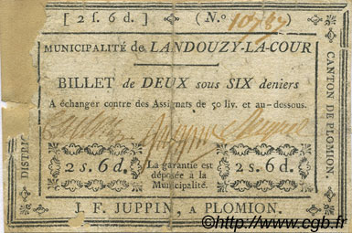 2 Sous 6 Deniers FRANCE regionalism and miscellaneous Landouzy La Cour 1792 Kc.02.087 VG