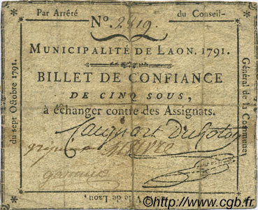 5 sous FRANCE regionalism and miscellaneous Laon 1791 Kc.02.095 F