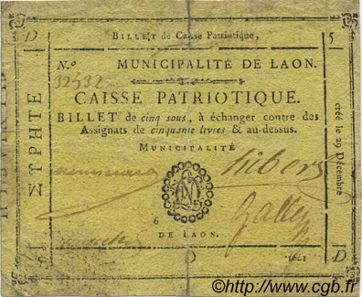 5 Sous FRANCE regionalism and miscellaneous Laon 1791 Kc.02.096 F+