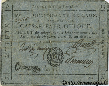 15 Sous FRANCE Regionalismus und verschiedenen Laon 1791 Kc.02.098 SS
