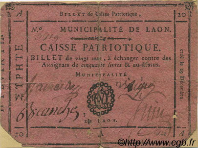 20 Sous FRANCE regionalism and miscellaneous Laon 1791 Kc.02.099 F+