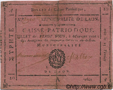 20 Sous FRANCE Regionalismus und verschiedenen Laon 1792 Kc.02.103 SS