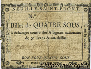 4 Sous FRANCE regionalism and miscellaneous Neuilly Saint Front 1792 Kc.02.146 VF