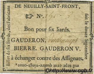 6 Liards FRANCE regionalism and miscellaneous Neuilly Saint Front 1791 Kc.02.149 F+