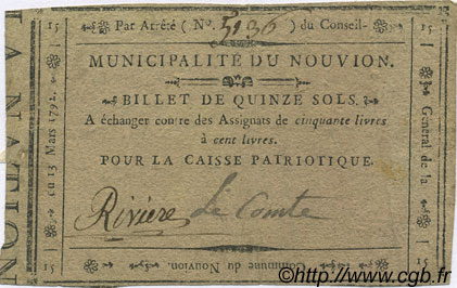 15 Sols FRANCE regionalism and various Le Nouvion 1792 Kc.02.161ad VF