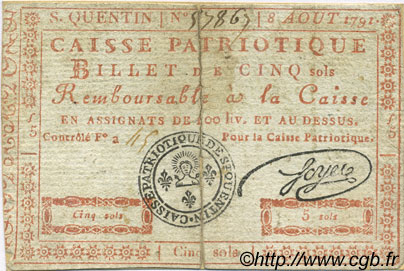 5 Sols FRANCE Regionalismus und verschiedenen Saint Quentin 1791 Kc.02.201 SS