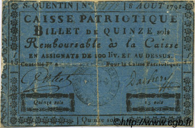 15 Sols FRANCE régionalisme et divers Saint Quentin 1791 Kc.02.203 TB