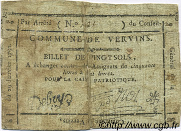 20 Sols FRANCE regionalism and various Vervins 1792 Kc.02.241 F