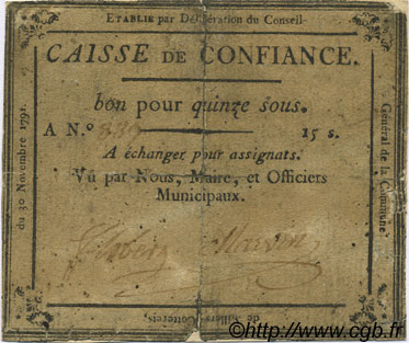 15 Sous FRANCE regionalism and miscellaneous Villers Cotterets 1791 Kc.02.249 F+